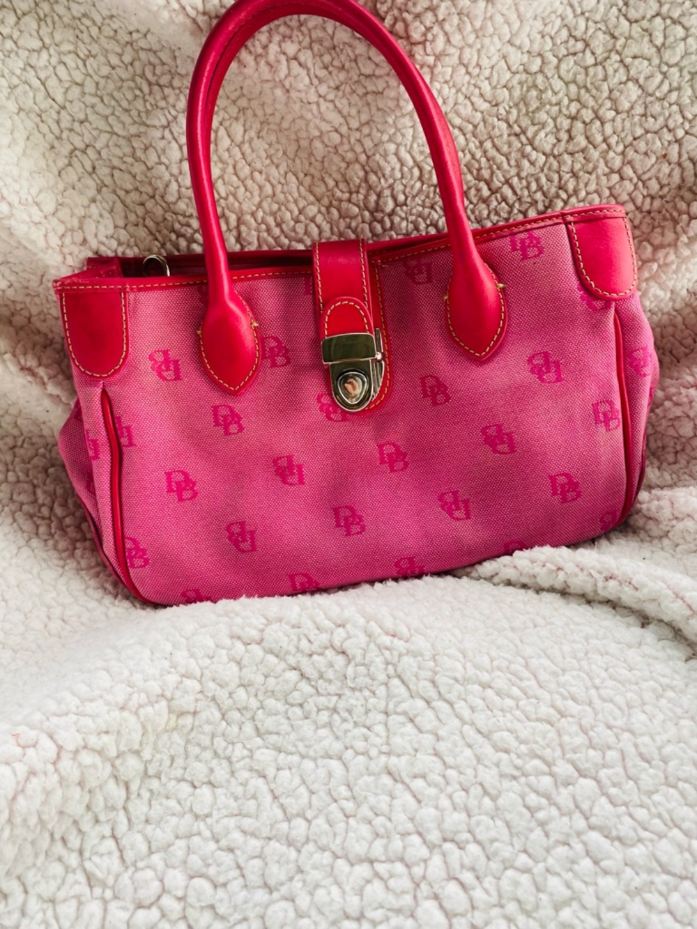 Dooney & Bourke Pink Logo Canvas Satchel with Gold-Tone Hardware